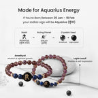 VASTUKOSHA Aquarius zodiac bracelet featuring purple amethyst and blue lapis lazuli beads with a gold-tone charm