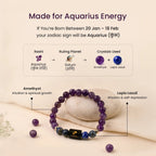 VASTUKOSHA Aquarius zodiac bracelet featuring purple amethyst and blue lapis lazuli beads with a central Aquarius charm