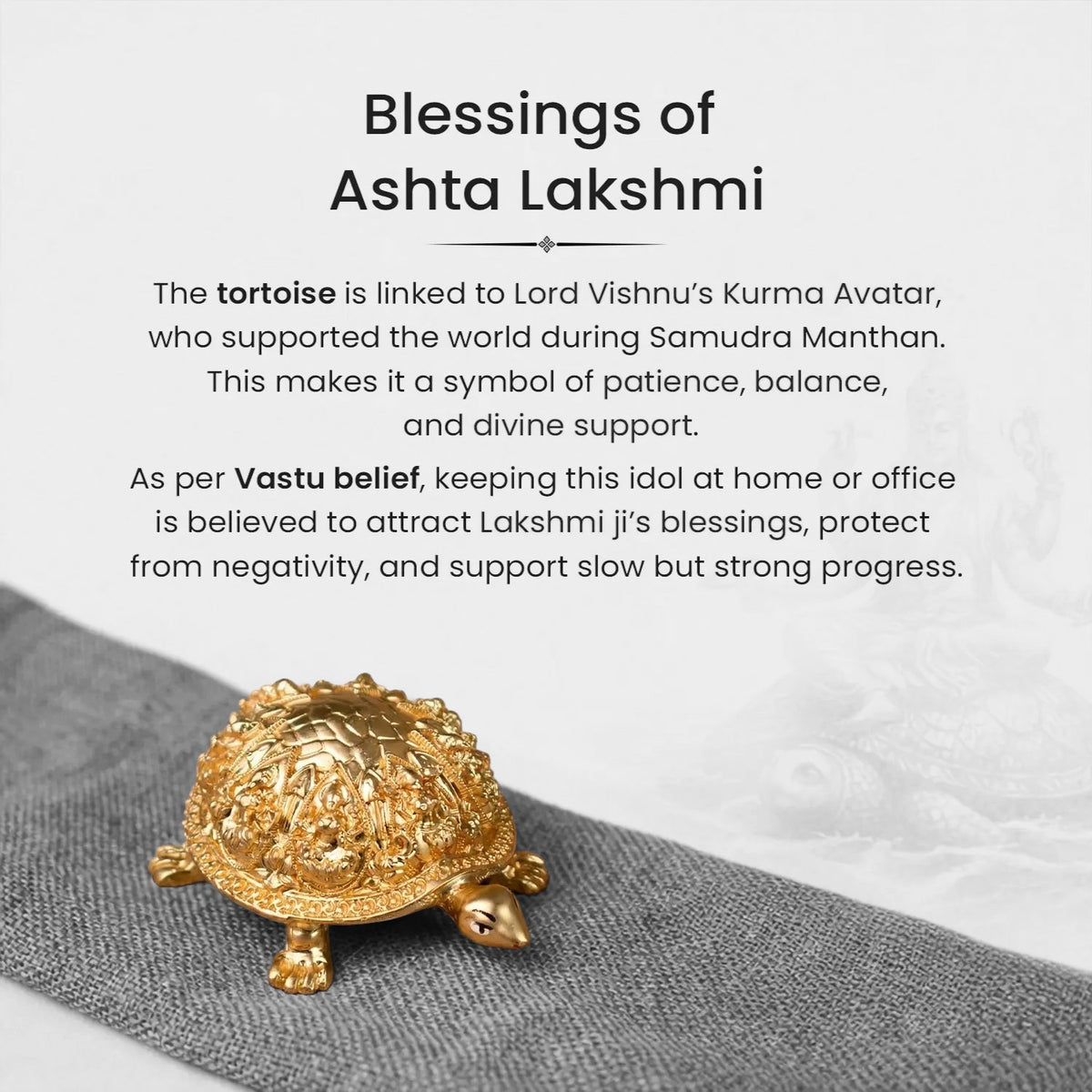 VASTUKOSHA Rinmukteshwar Siddh Ashtalakshmi tortoise idol in polished gold finish for Vastu prosperity and wealth
