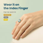 VASTUKOSHA blue topaz gemstone ring worn on the index finger, suitable for setting in silver, gold, or panchdhatu.