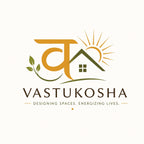 VASTUKOSHA brand logo featuring a stylized house, sun, and leaf design on a clean white background.