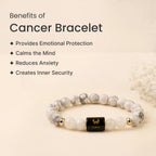 VASTUKOSHA Cancer zodiac bracelet featuring white Howlite and Milky Quartz beads with a black Cancer sign charm.