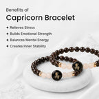 VASTUKOSHA Capricorn zodiac bracelet featuring dark garnet and milky quartz beads with a gold-accented charm