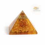 VASTUKOSHA citrine crystal pyramid with embedded copper spiral coil for positive energy and manifestation