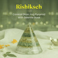 VASTUKOSHA Rishikesh Siddh Conical Dhan Yog Pyramid with layered crystals and a white selenite base for wealth energy.