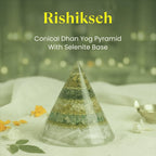 VASTUKOSHA Rishikesh Siddh Conical Dhan Yog Pyramid with layered crystals and a white selenite base for wealth energy.