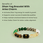 VASTUKOSHA Rishikesh Siddh Dhan Yog bracelet featuring multi-colored gemstone beads and an Aries zodiac charm