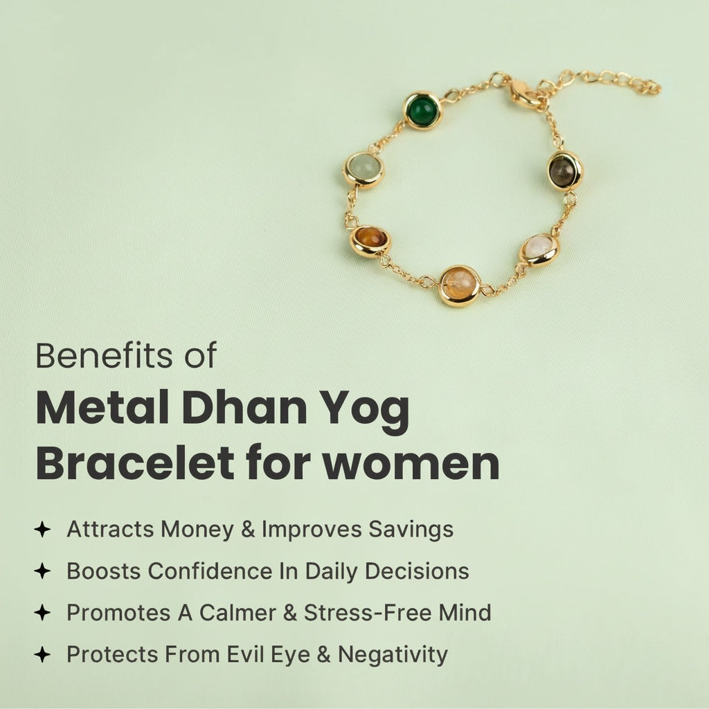 VASTUKOSHA Rishikesh Siddh Dhan Yog bracelet for women featuring multi-colored natural crystals set in gold-tone metal.