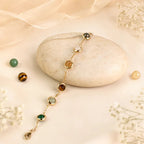 VASTUKOSHA Dhan Yog bracelet featuring natural crystals like citrine and green aventurine on a gold-plated brass chain.