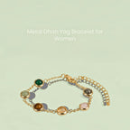 VASTUKOSHA Rishikesh Siddh Dhan Yog bracelet for women featuring multi-colored natural crystals on a gold-tone chain.