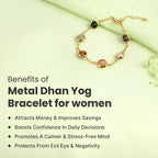 VASTUKOSHA Rishikesh Siddh Metal Dhan Yog bracelet for women featuring multi-colored natural crystals on a gold chain