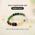 VASTUKOSHA Dhan Yog bracelet featuring multi-coloured natural gemstone beads and a black Aries zodiac charm