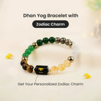 VASTUKOSHA Dhan Yog bracelet featuring multi-coloured natural gemstone beads and a black Aries zodiac charm