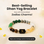 VASTUKOSHA Dhan Yog bracelet featuring natural gemstone beads and a black Capricorn zodiac charm for prosperity.