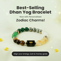 VASTUKOSHA Rishikesh Siddh Dhan Yog beaded bracelet featuring a black Aries zodiac charm and multi-colored gemstone beads.
