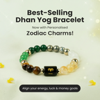 VASTUKOSHA Rishikesh Siddh Dhan Yog beaded bracelet featuring a black Aries zodiac charm and multi-colored gemstone beads.