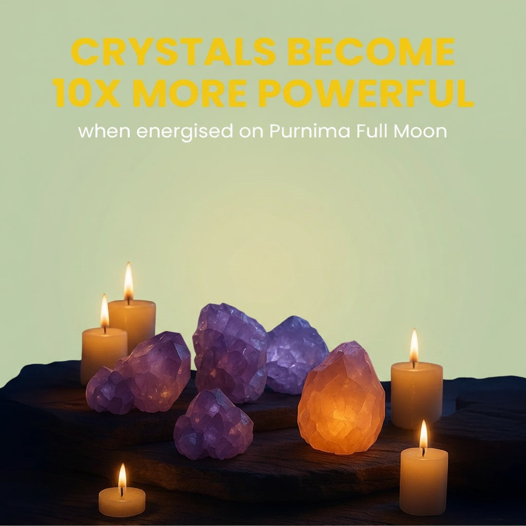 VASTUKOSHA energised Rose Quartz crystals on a dark stone surface with glowing candles for spiritual intention setting