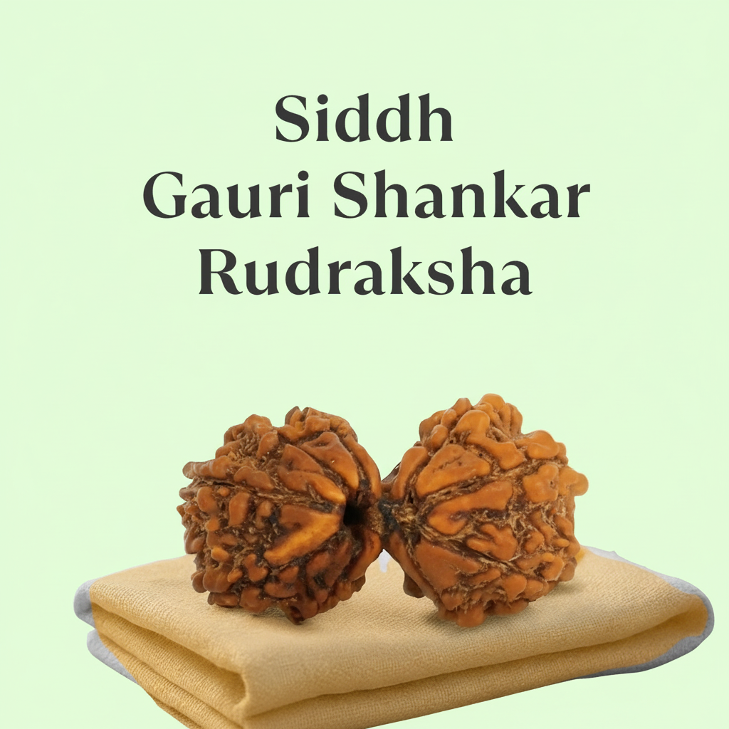 VASTUKOSHA Nepal origin Gauri Shankar Rudraksha bead with natural joined texture resting on a soft fabric cloth