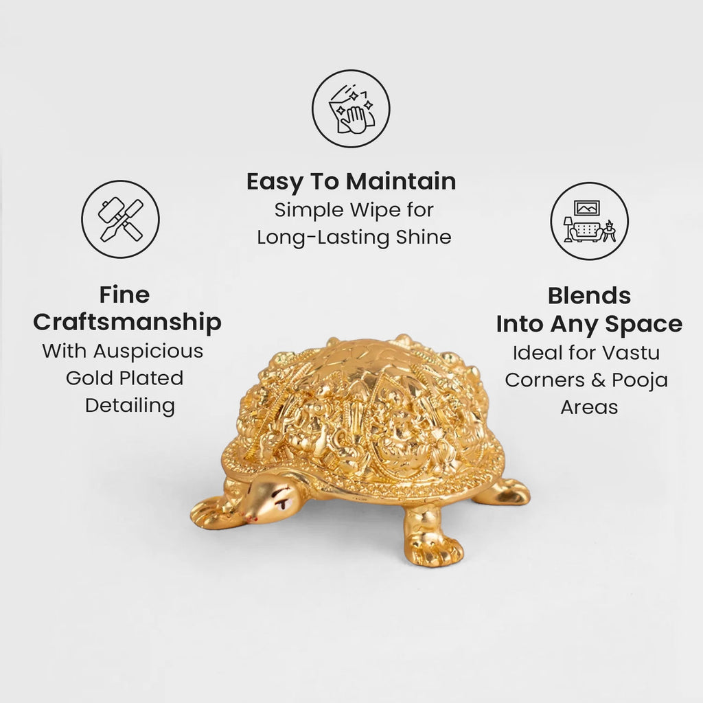 VASTUKOSHA gold-plated Rinmukteshwar Siddh Ashtalakshmi tortoise idol for wealth and prosperity in home temples.