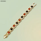 VASTUKOSHA gold-plated bracelet featuring alternating 5 Mukhi Rudraksha beads and black Karungali ebony wood spheres.