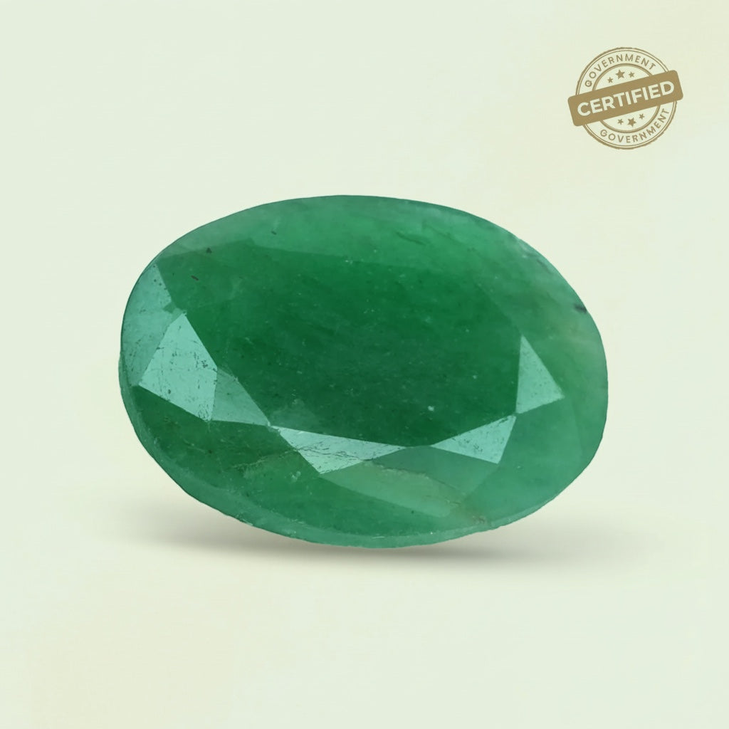VASTUKOSHA natural green oval faceted chalcedony gemstone with government certification seal