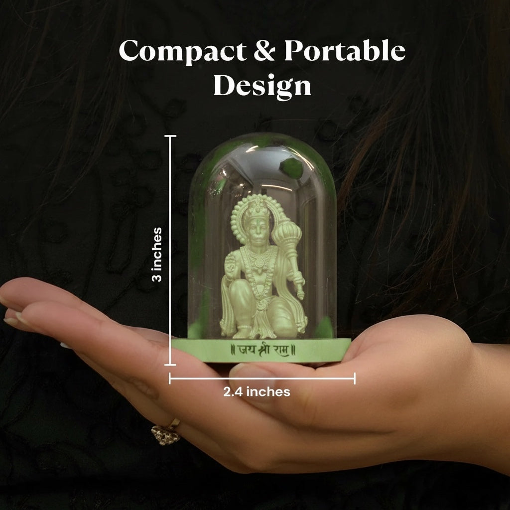 VASTUKOSHA 3D printed Siddh Sankat Mochan Hanuman Murti in a borosilicate glass dome held in a person's hand.