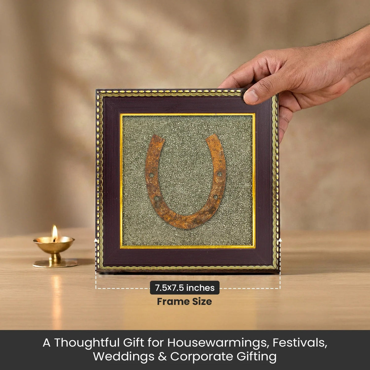 VASTUKOSHA Ghode Ki Naal horseshoe mounted on a raw pyrite crystal frame for good luck and Vastu-inspired home decor.