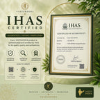 VASTUKOSHA IHAS certificate of authenticity for energized products in a gold frame with verification instructions