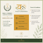 VASTUKOSHA IHAS energy certification verification card for natural amethyst bracelet with brand logo and contact info