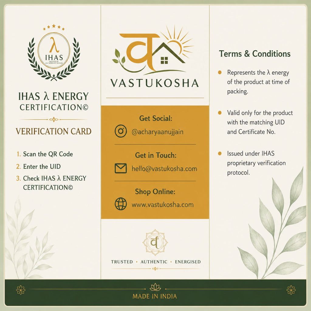 VASTUKOSHA IHAS energy certification verification card for natural Italian red coral gemstone