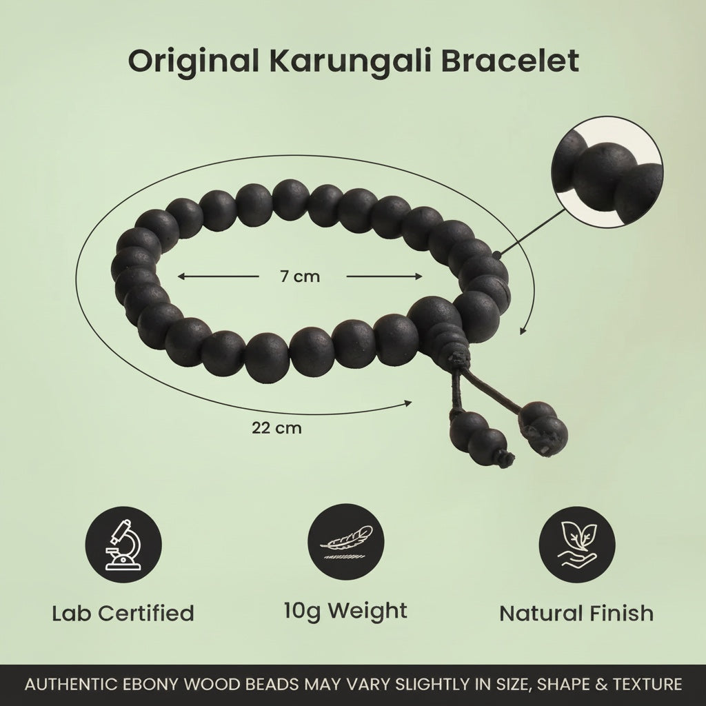 VASTUKOSHA original black Karungali ebony wood bracelet with 8mm beads, featuring natural finish and lab certification.