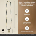 VASTUKOSHA Gold-Plated Karungali Mala with Hanuman Kavach pendant featuring black ebony beads and gold accents.