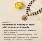 VASTUKOSHA gold-plated Karungali mala with Hanuman Kavach pendant featuring black ebony beads and Ram Ram inscriptions.