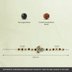 VASTUKOSHA spiritual bracelet featuring Karungali and 5 Mukhi Rudraksha beads with Om, Trishul, and Damru charms.