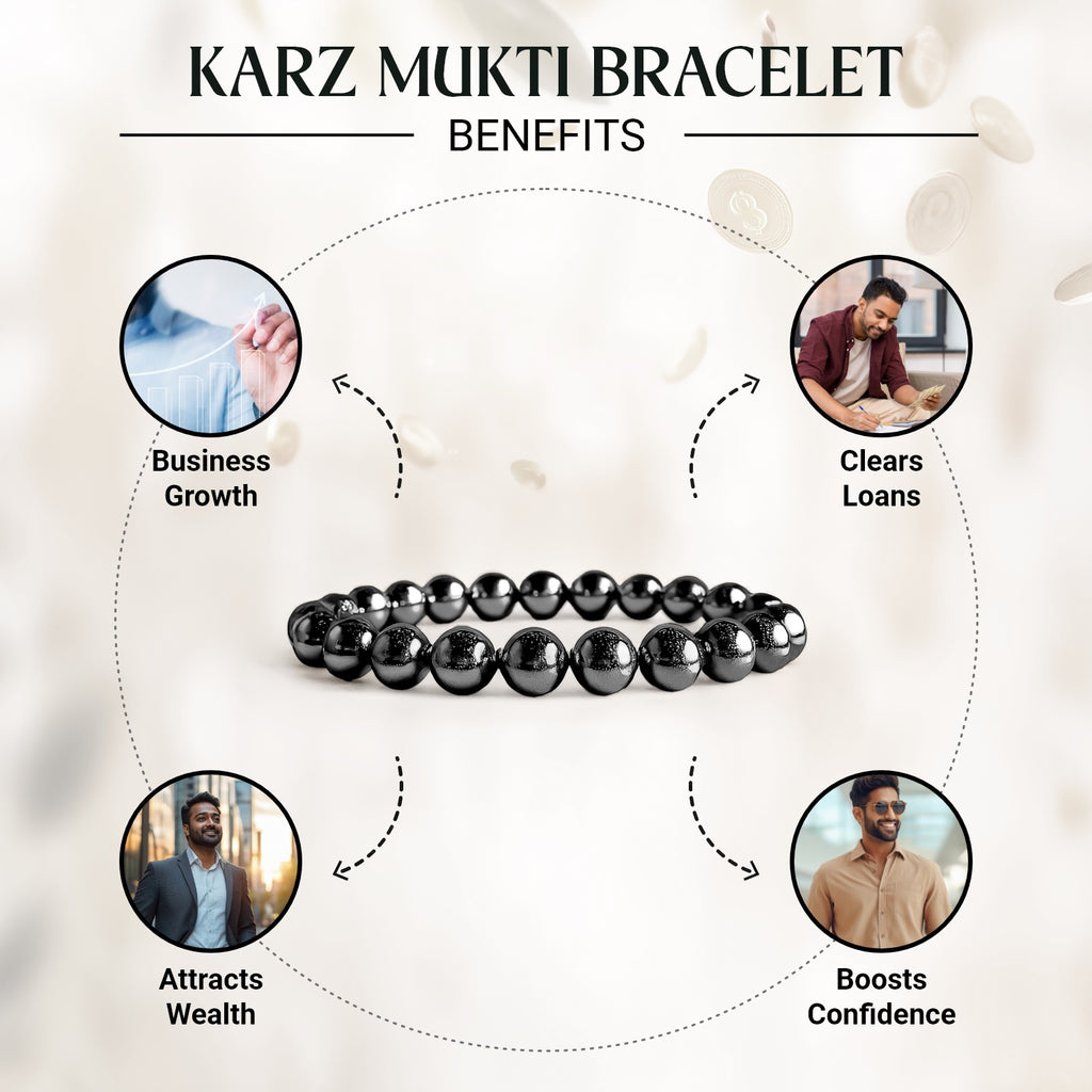 VASTUKOSHA Karz Mukti bracelet featuring authentic silver hematite beads for financial growth and confidence.
