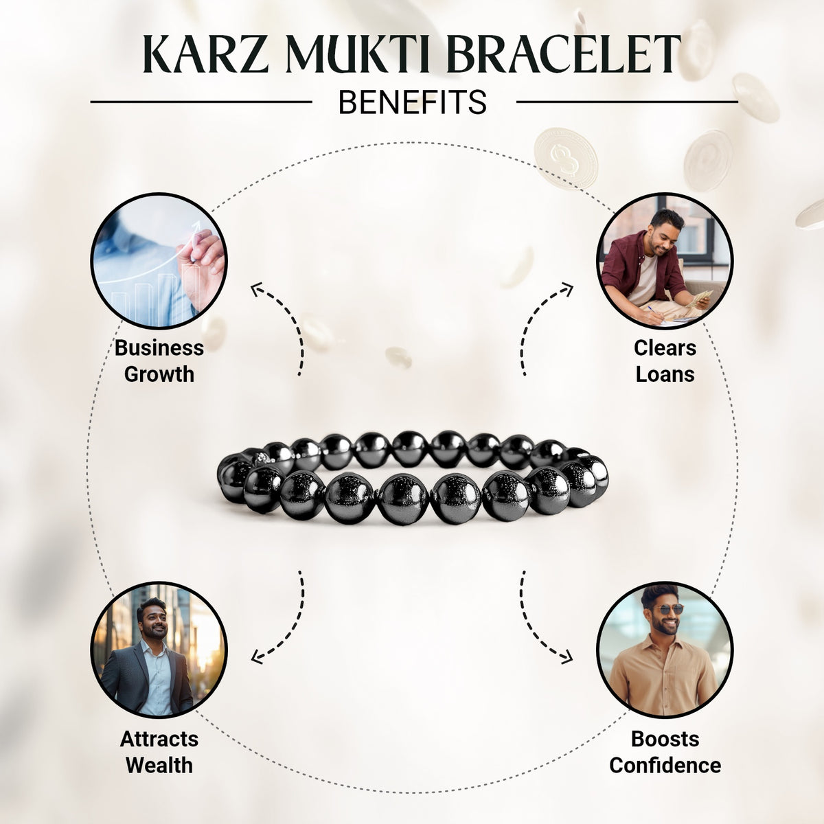 VASTUKOSHA Karz Mukti bracelet featuring authentic silver hematite beads for financial growth and confidence.