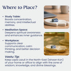 VASTUKOSHA Lapis Lazuli tumble stone on a hand-shaped ceramic tray, used for meditation and workspace decor.