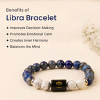 VASTUKOSHA Libra zodiac bracelet featuring blue Lapis Lazuli and white Howlite beads with a central Libra symbol charm.