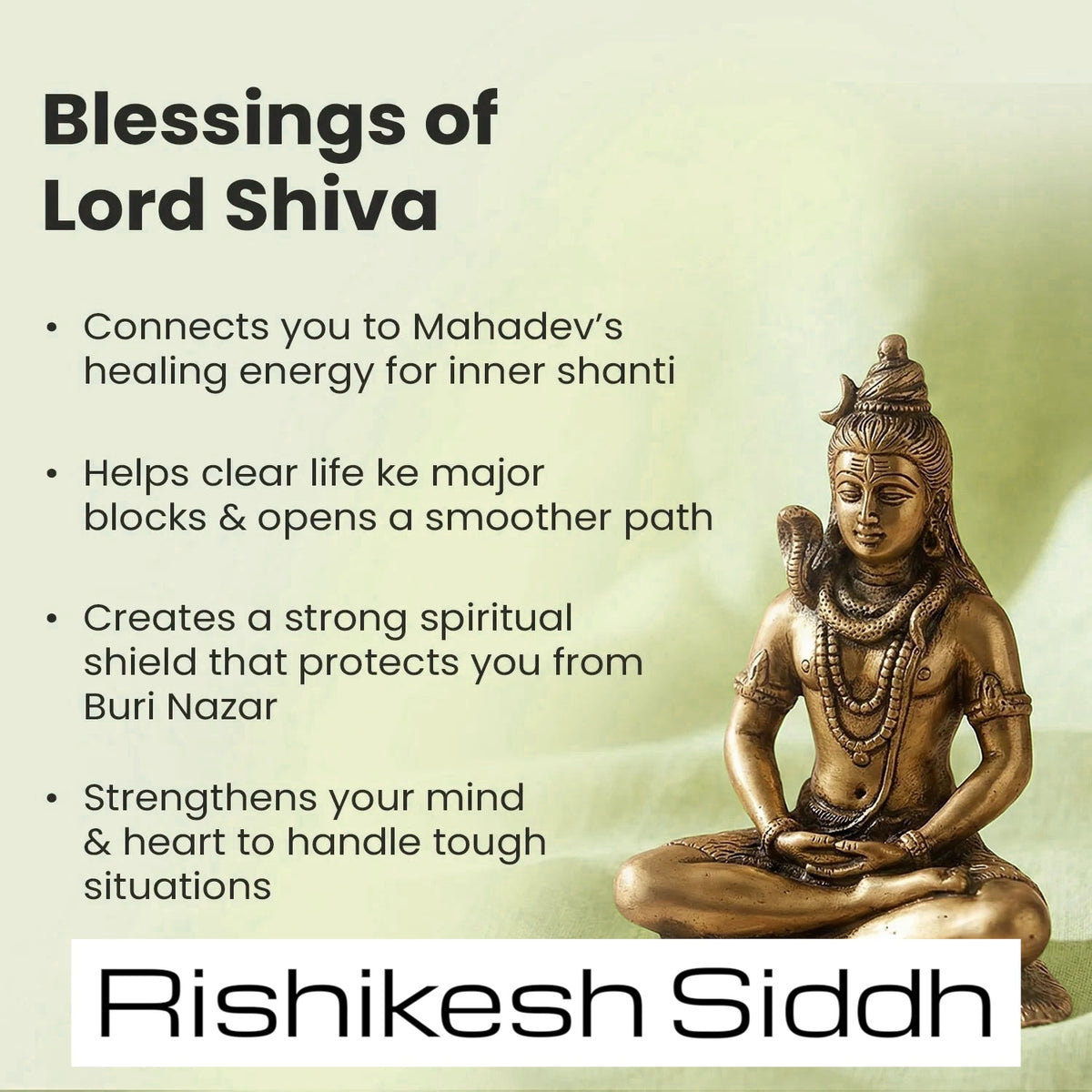 VASTUKOSHA brass Lord Shiva statue in meditative pose for spiritual protection and healing energy