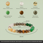 VASTUKOSHA Maha Dhan Yog crystal bracelet featuring citrine, quartz, hematite, green aventurine, tiger eye, and pyrite.