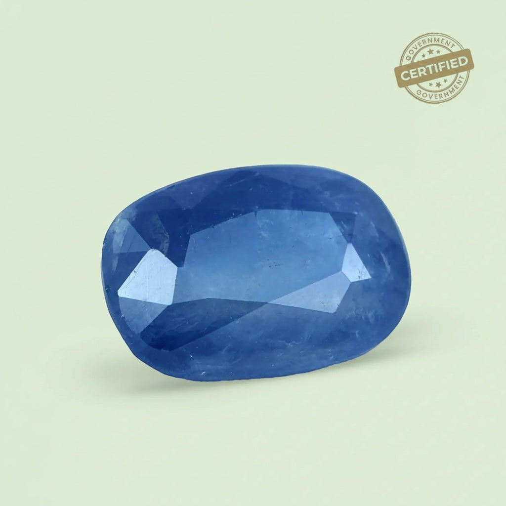 VASTUKOSHA natural Ceylon Neelam blue sapphire gemstone with a faceted oval cut, ideal for Vedic Jyotish jewellery.