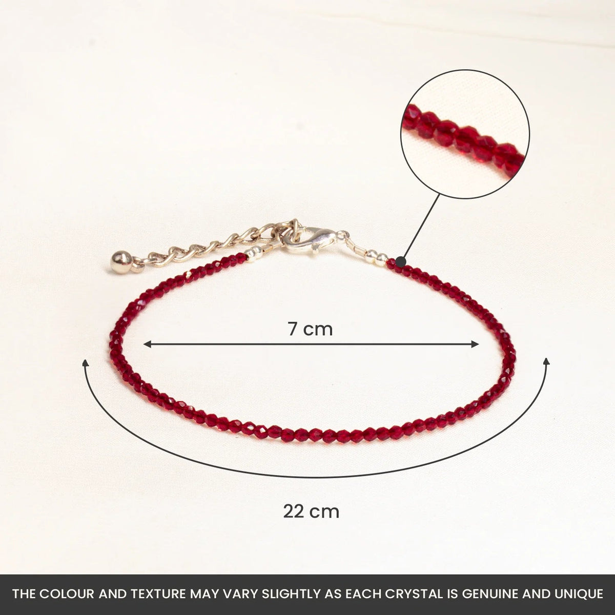 VASTUKOSHA natural deep red garnet crystal beaded anklet with silver-tone clasp and adjustable chain