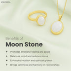 VASTUKOSHA natural moonstone ring and pendant set in gold-toned metal on a soft green background