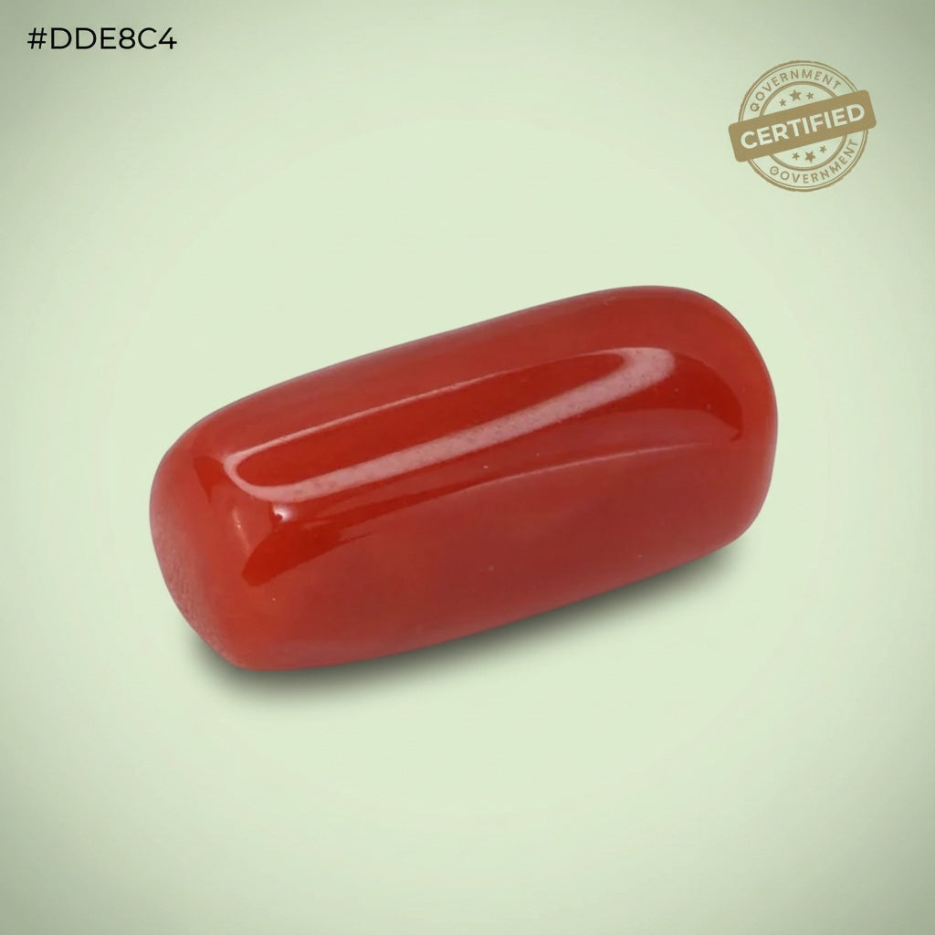 VASTUKOSHA natural red Moonga gemstone with a smooth polished finish for spiritual practice and Vastu applications