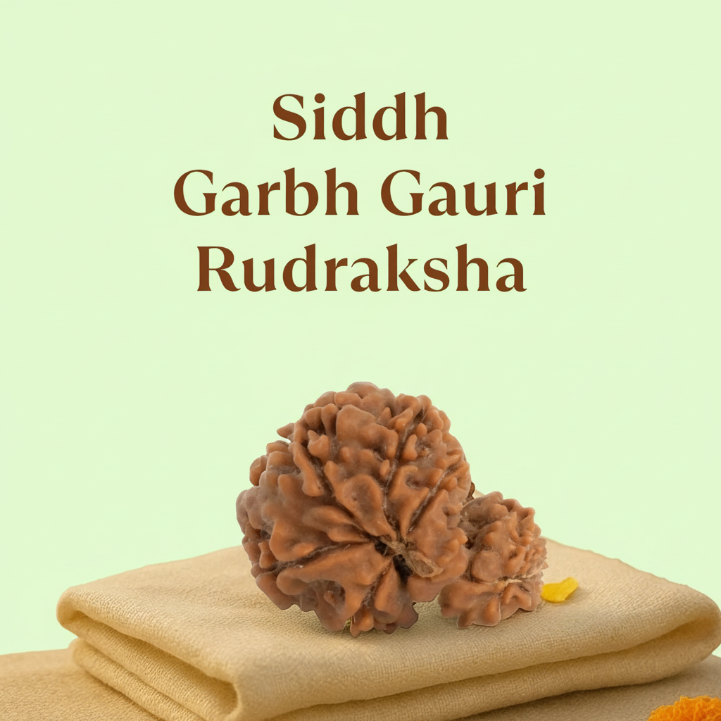 VASTUKOSHA Nepal origin Garbh Gauri Rudraksha bead with natural textured surface resting on a soft fabric cloth