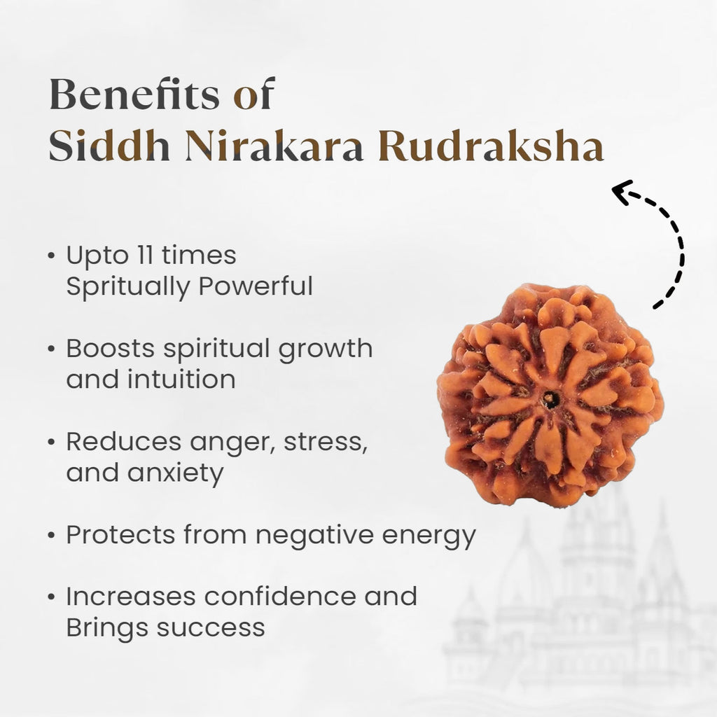 VASTUKOSHA Siddh Nepal origin 0 Mukhi Nirakar Rudraksha bead with spiritual benefits text on a white background