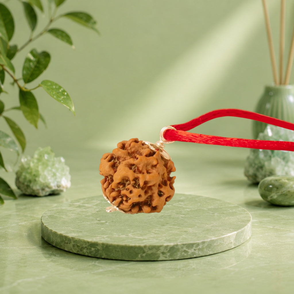 VASTUKOSHA Siddh Nepal origin 0 Mukhi Nirakar Rudraksha bead pendant on a red cord for spiritual protection