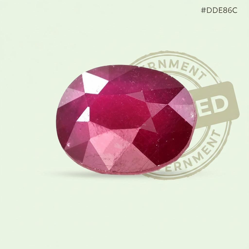 VASTUKOSHA oval faceted natural ruby gemstone with deep red colour for spiritual and astrological use