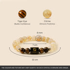 VASTUKOSHA Pisces zodiac bracelet featuring golden citrine and brown tiger eye beads with a central Pisces charm