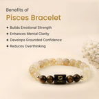 VASTUKOSHA Pisces zodiac bracelet featuring citrine and tiger eye beads with a central black Pisces symbol charm.